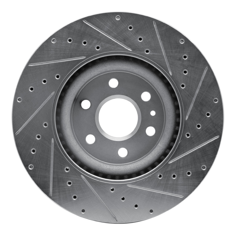 Cadillac SRX Brake Rotor (1) - Front Left - R1 Concepts - Drilled & Slotted - Silver - `10-`16